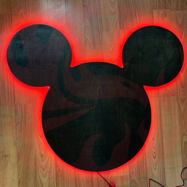 Wooden Mickey Head Wall Art with LED Backlighting and Custom Personalization iCraftWoodGoods