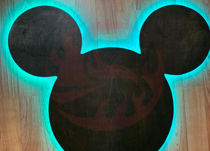 Wooden Mickey Head Wall Art with LED Backlighting and Custom Personalization iCraftWoodGoods