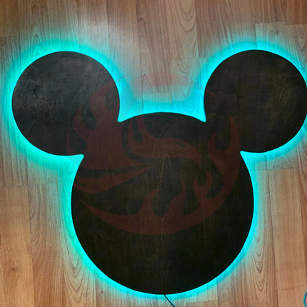 Wooden Mickey Head Wall Art with LED Backlighting and Custom Personalization iCraftWoodGoods