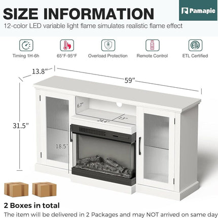 Pamapic 3-Sided Electric Fireplace TV Stand