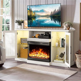 3-Sided Electric Fireplace TV Stand, Farmhouse Entertainment Center with 36" LED Fireplace & Glass Doors for Living Room
