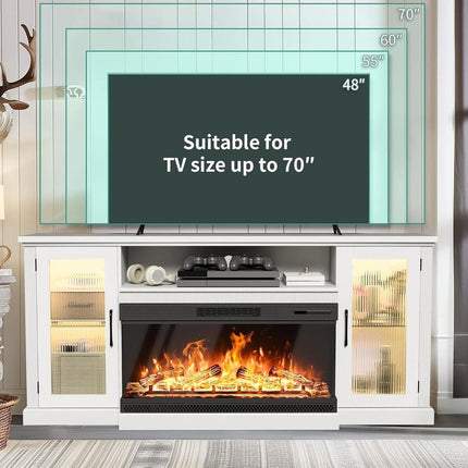 Pamapic 3-Sided Electric Fireplace TV Stand, Farmhouse Entertainment Center with 36" LED Fireplace & Glass Doors for Living Room Pamapic