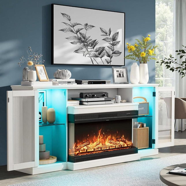 Pamapic 3-Sided Electric Fireplace TV Stand