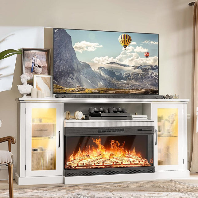 Pamapic 3-Sided Electric Fireplace TV Stand