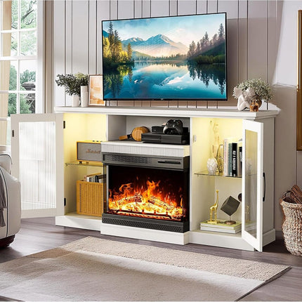 Pamapic 3-Sided Electric Fireplace TV Stand