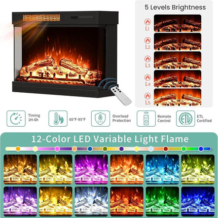 Pamapic 3-Sided Electric Fireplace TV Stand, Farmhouse Entertainment Center with 36" LED Fireplace & Glass Doors for Living Room Pamapic