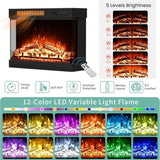 3-Sided Electric Fireplace TV Stand, Farmhouse Entertainment Center with 36" LED Fireplace & Glass Doors for Living Room