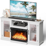 3-Sided Electric Fireplace TV Stand, Farmhouse Entertainment Center with 36" LED Fireplace & Glass Doors for Living Room