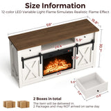 3-Sided Electric Fireplace TV Stand, Farmhouse Entertainment Center with 36" LED Fireplace & Glass Doors for Living Room