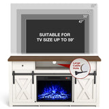 3-Sided Electric Fireplace TV Stand, Farmhouse Entertainment Center with 36" LED Fireplace & Glass Doors for Living Room