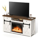3-Sided Electric Fireplace TV Stand, Farmhouse Entertainment Center with 36" LED Fireplace & Glass Doors for Living Room