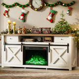 3-Sided Electric Fireplace TV Stand, Farmhouse Entertainment Center with 36" LED Fireplace & Glass Doors for Living Room
