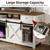 3-Sided Electric Fireplace TV Stand, Farmhouse Entertainment Center with 36" LED Fireplace & Glass Doors for Living Room