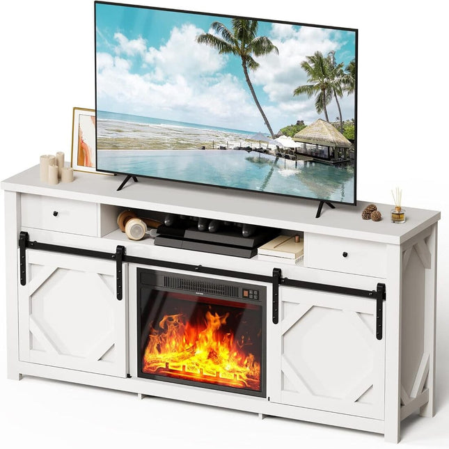 Pamapic 70in Farmhouse Fireplace TV Stand