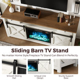 3-Sided Electric Fireplace TV Stand, Farmhouse Entertainment Center with 36" LED Fireplace & Glass Doors for Living Room