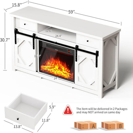 Pamapic 70in Farmhouse Fireplace TV Stand