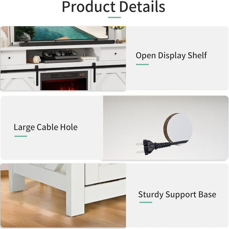 3-Sided Electric Fireplace TV Stand, Farmhouse Entertainment Center with 36" LED Fireplace & Glass Doors for Living Room