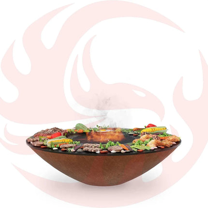 Arteflame Classic 40″ — Fire Pit with Cooktop (CORTEN Bowl; Short Round / Short Euro / Built-In No Base) - Phoenix Fire Art Store