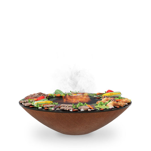Arteflame Classic 40″ — Fire Pit with Cooktop (CORTEN Bowl; Short Round / Short Euro / Built-In No Base) - Phoenix Fire Art Store