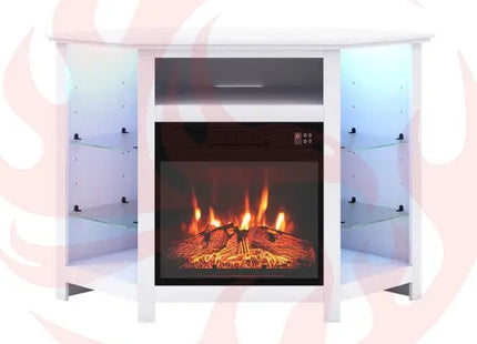 Fireplace Corner TV Stand with LED Lights and Smart APP Control for 50 Inches TV-White VYSN