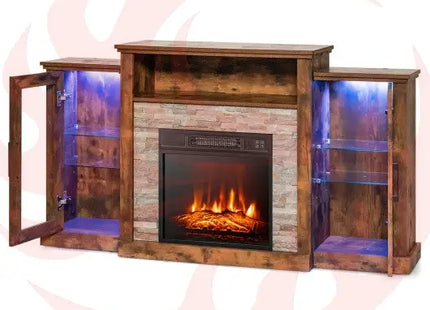 Fireplace TV Stand with 16-Color Led Lights for TVs up to 65 Inch-Brown VYSN