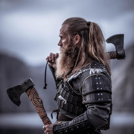Norse Axe with Custom Handmade Forged 1095 Steel Blade and Hand Engraved Ash Wood Handle – Odin’s Edge