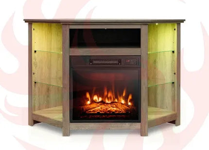 Fireplace Corner TV Stand with LED Lights and Smart APP Control for 50 Inches TV-Gray VYSN