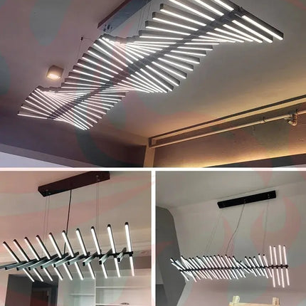 DecorBites™ Linear Fishbone Chandelier: Nordic Minimalist Dining Room Office Living Room Lighting Decorbites