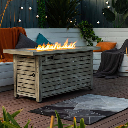 Outdoor Metal Fire Pit Table - Propane Gas Patio Heater with Wood Grain