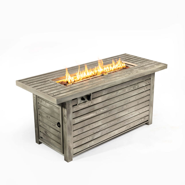 Outdoor Metal Fire Pit Table - Propane Gas Patio Heater with Wood Grain