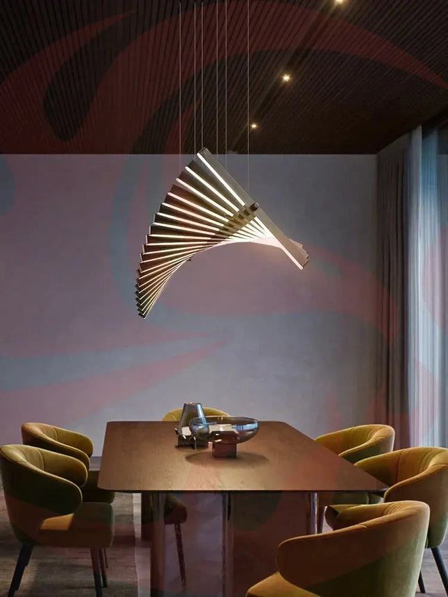DecorBites™ Linear Fishbone Chandelier: Nordic Minimalist Dining Room Office Living Room Lighting Decorbites