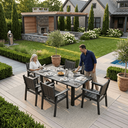 Pamapic HDPE Outdoor Dining Table and Chairs with Umbrella Hole Pamapic