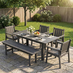 Gray / 6-Pieces (1 Table + 1 Bench + 4 Chairs)