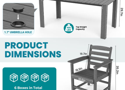 Pamapic HDPE Outdoor Dining Table and Chairs with Umbrella Hole Pamapic