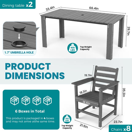 Pamapic HDPE Outdoor Dining Table and Chairs with Umbrella Hole Pamapic