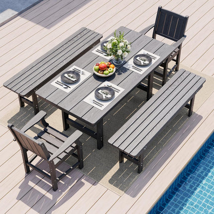 Pamapic HDPE Outdoor Dining Table and Chairs with Umbrella Hole Pamapic
