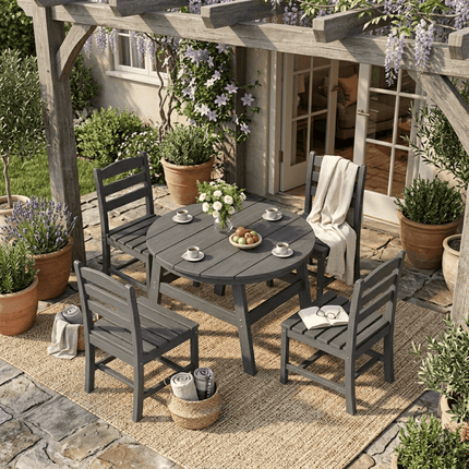 Pamapic HDPE Outdoor Dining Table and Chairs with Umbrella Hole Pamapic
