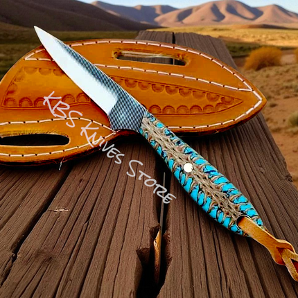 Handmade Cowboy Belt Knife for Buckaroo – File Steel & Turquoise Pine-Cone Resin