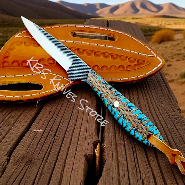 Handmade Cowboy Belt Knife for Buckaroo – File Steel & Turquoise Pine-Cone Resin