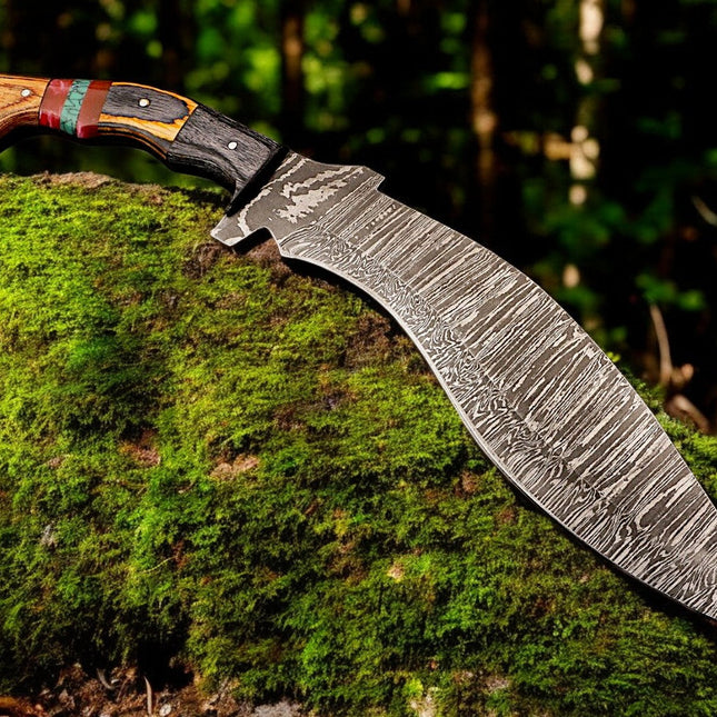 Handmade Damascus Kukri Knife with Exotic Wood