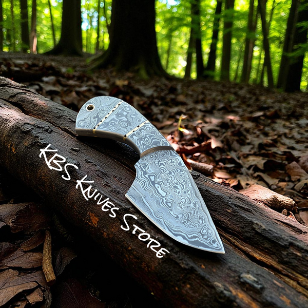 Handmade Damascus Skinning Knife – 6.5" Raindrop Blade