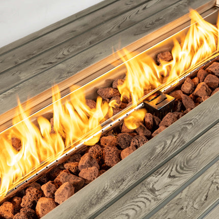 Outdoor Metal Fire Pit Table - Propane Gas Patio Heater with Wood Grain