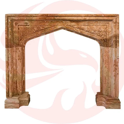 Honey Onyx Translucent Natural Stone French Villa Style Hand-carved Fireplace Surround (W)6" (L)57" (H)52" - Phoenix Fire Art Store