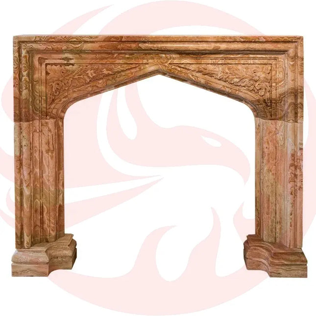Honey Onyx Translucent Natural Stone French Villa Style Hand-carved Fireplace Surround (W)6" (L)57" (H)52" - Phoenix Fire Art Store