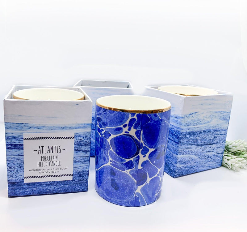 Mediterranean Blue Candles - Luxury Soy Wax in Porcelain Gift Box