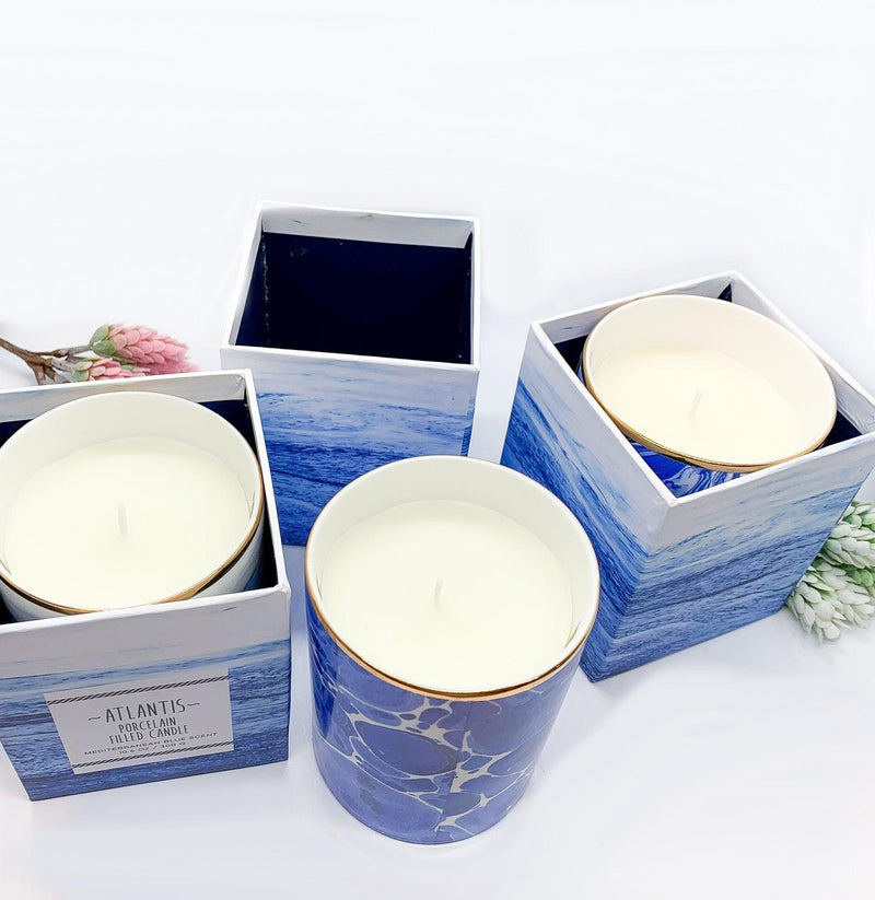 Mediterranean Blue Candles - Luxury Soy Wax in Porcelain Gift Box