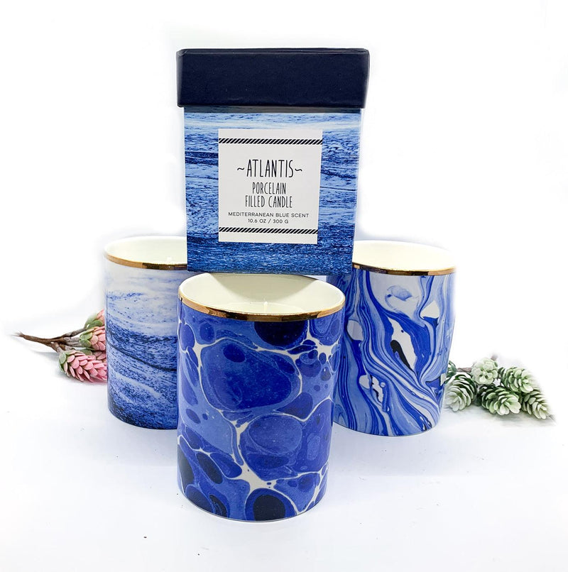 Mediterranean Blue Candles - Luxury Soy Wax in Porcelain Gift Box