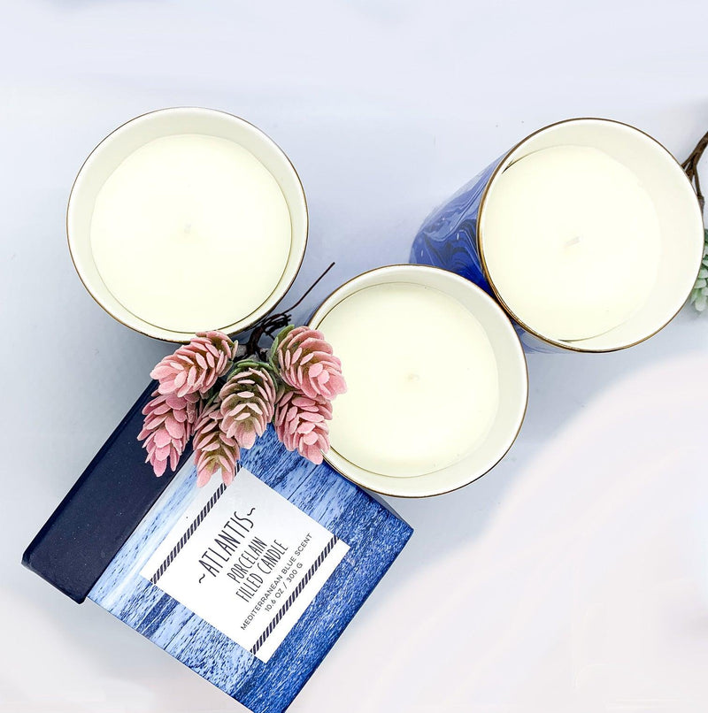 Mediterranean Blue Candles - Luxury Soy Wax in Porcelain Gift Box