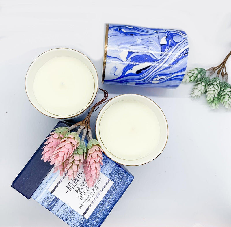 Mediterranean Blue Candles - Luxury Soy Wax in Porcelain Gift Box