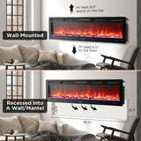 In Flames INF72W-3D WiFi Smart Wall Mounted Electric Fireplace - Tempered Glass
